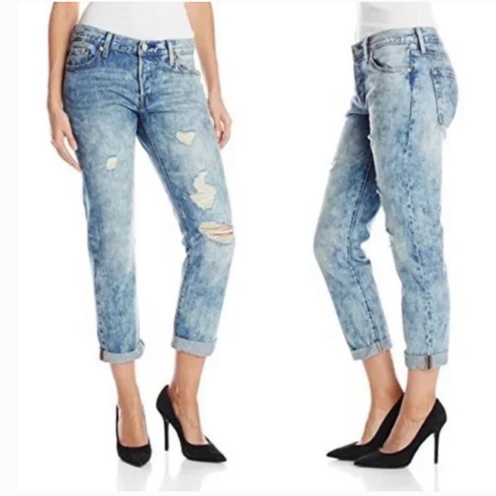 LEVIS 501 Button Fly Destructed distressed Tapered Acid Wash Jean